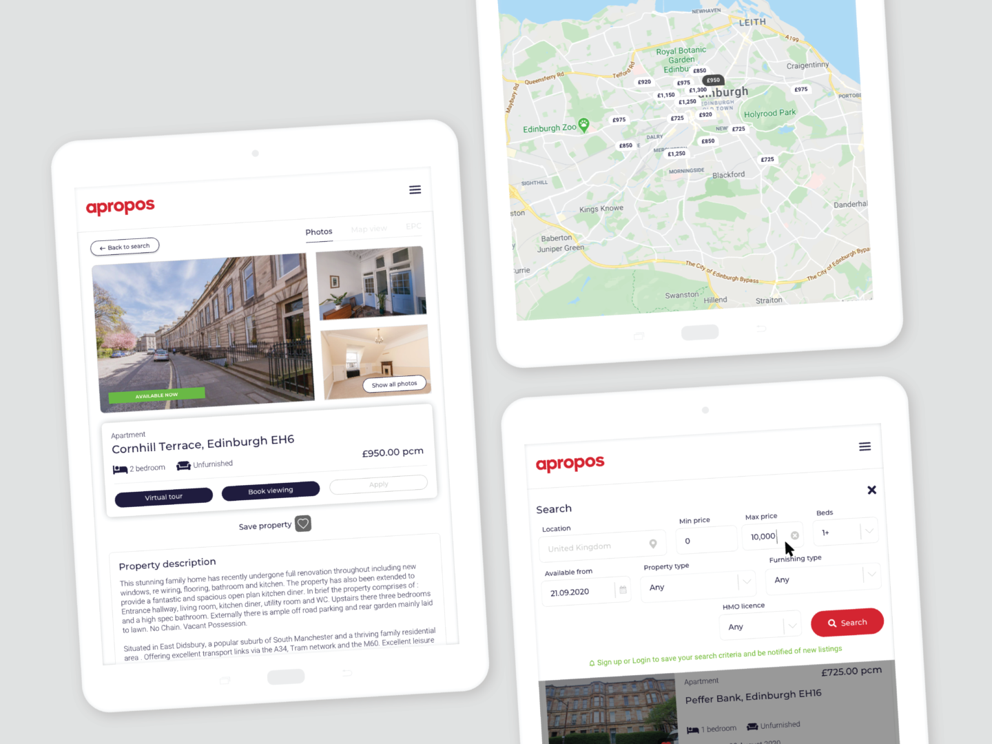 Apropos — property listing screens